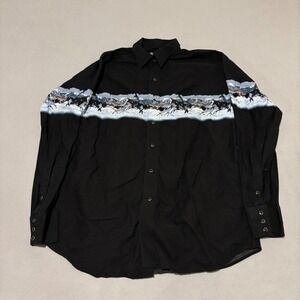 Panhandle Slim Mens XL Black Western Horse Graphic Button Down Shirt Grunge
